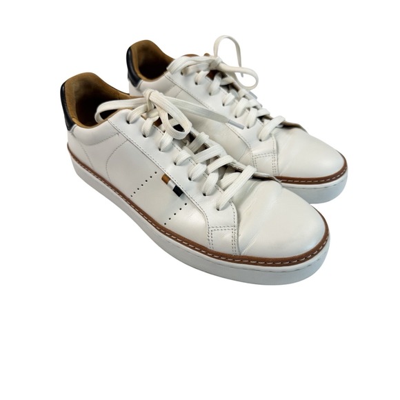 Allen Edmonds Alpha Lace-up Sneakers Men's 7.5 D Leather Casual White Brown Blk